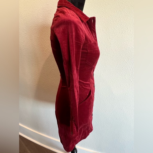Zara TRF Burgundy Corduroy Button Up Dress - Picture 6 of 8